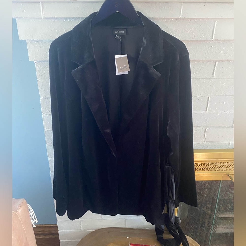 NWT Sz 2x J. Jill Black Velvet 1 Button Blazer